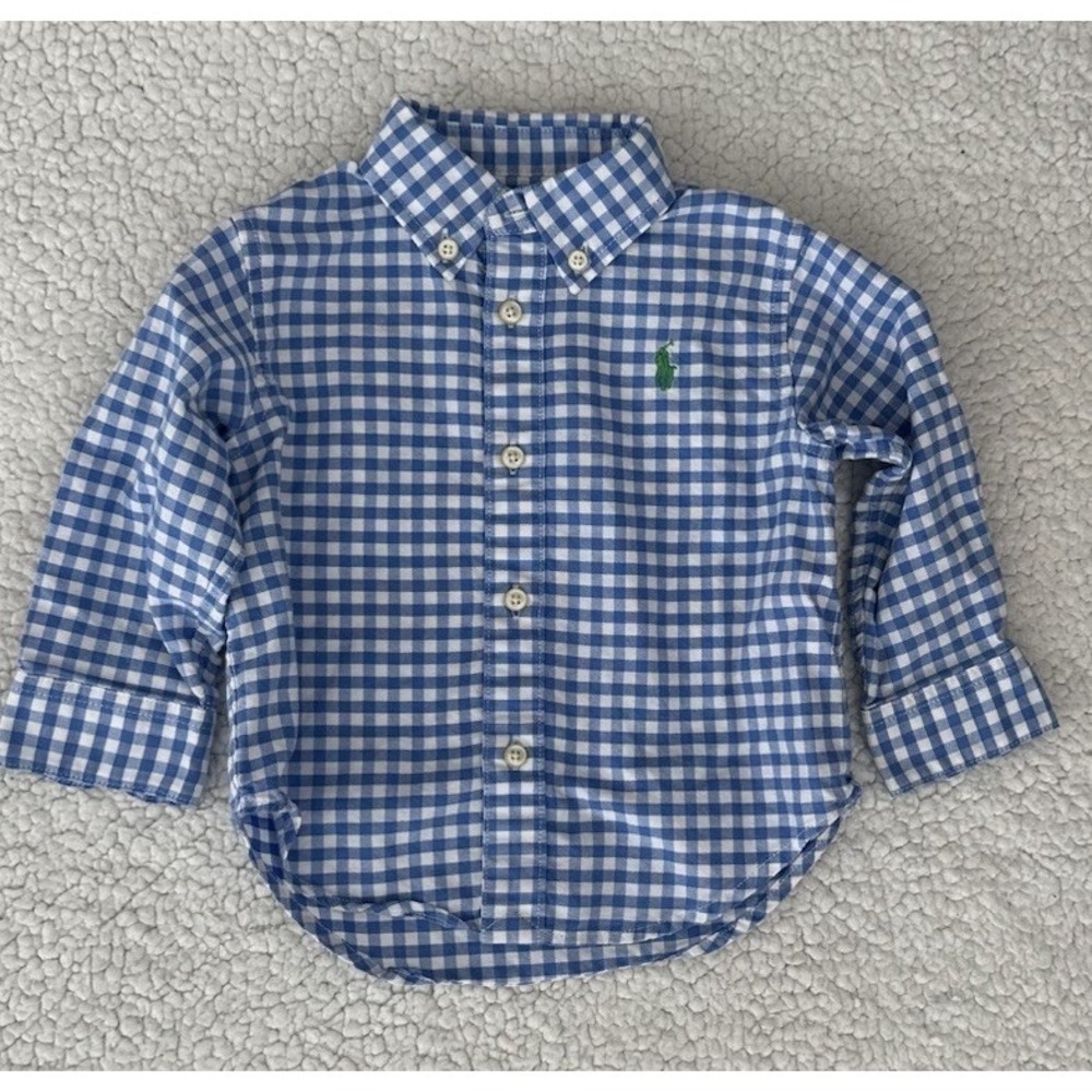 Polo Ralph Lauren Baby Boys Blue & White Button Down Shirt 12M Long Sleeve Pony